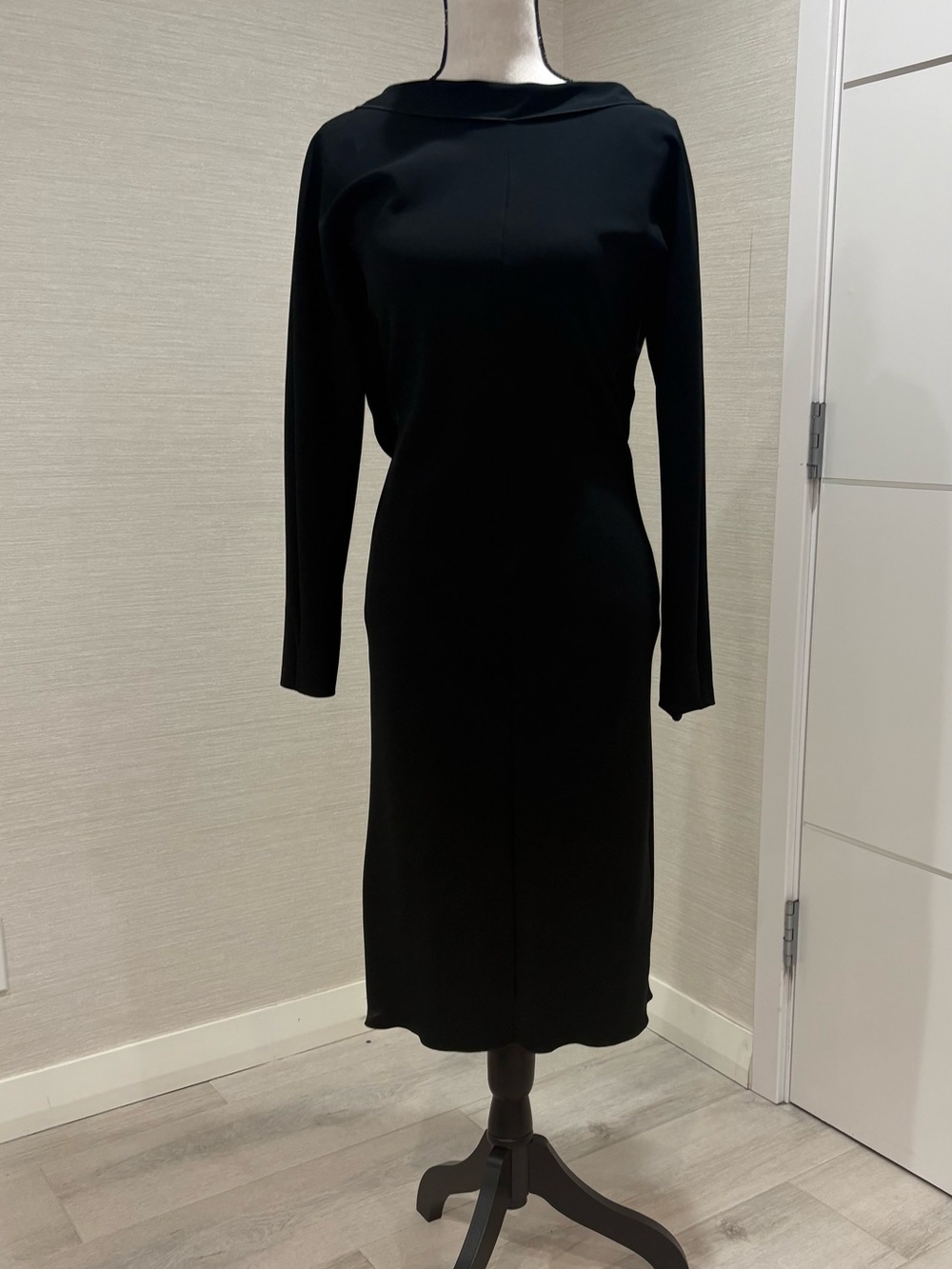 Boss Black Long-Sleeve Midi Dress with Boat Neck